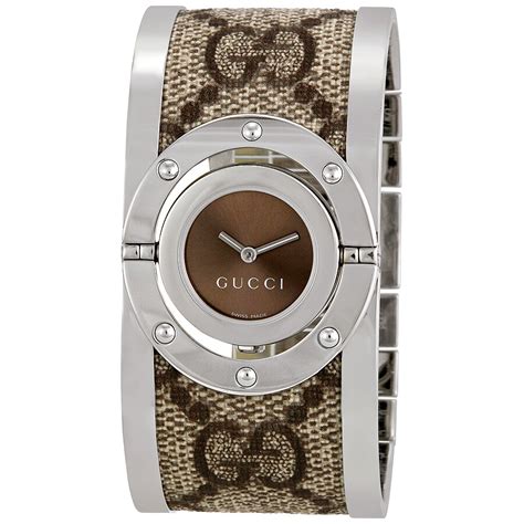 gucci twirl medium bangle women& 39|Gucci 112 Twirl Stainless Steel Bangle Ladies Watch YA112512.